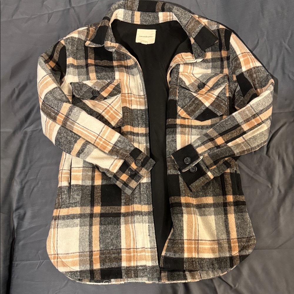 Thread & Supply Plaid Overshirt in Black and Tan